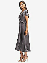 Side View Thumbnail - Caviar Gray Flutter Sleeve Velvet Midi Wrap Dress with Pockets