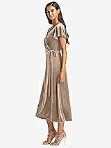 Side View Thumbnail - Topaz Flutter Sleeve Velvet Midi Wrap Dress with Pockets