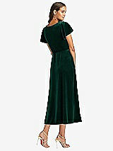 Rear View Thumbnail - Evergreen Flutter Sleeve Velvet Midi Wrap Dress with Pockets