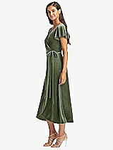 Side View Thumbnail - Sage Flutter Sleeve Velvet Midi Wrap Dress with Pockets