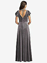 Rear View Thumbnail - Caviar Gray Flutter Sleeve Velvet Maxi Dress with Pockets