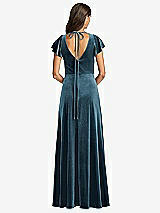 Rear View Thumbnail - Dutch Blue Flutter Sleeve Velvet Maxi Dress with Pockets