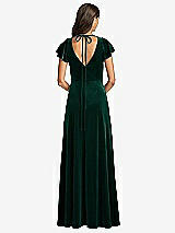 Rear View Thumbnail - Evergreen Flutter Sleeve Velvet Maxi Dress with Pockets