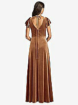 Rear View Thumbnail - Golden Almond Flutter Sleeve Velvet Maxi Dress with Pockets