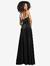 Rear View Thumbnail - Black Cowl-Neck Velvet Maxi Dress with Pockets
