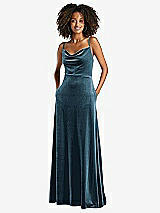 Front View Thumbnail - Dutch Blue Cowl-Neck Velvet Maxi Dress with Pockets