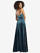 Rear View Thumbnail - Dutch Blue Cowl-Neck Velvet Maxi Dress with Pockets