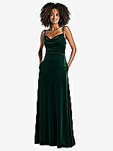 Front View Thumbnail - Evergreen Cowl-Neck Velvet Maxi Dress with Pockets
