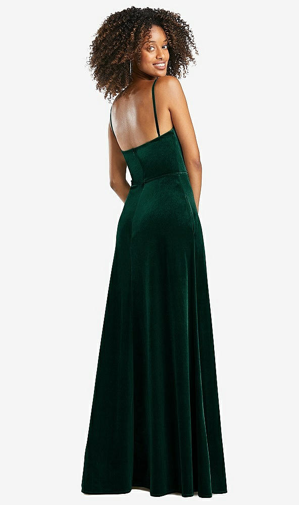 Back View - Evergreen Cowl-Neck Velvet Maxi Dress with Pockets