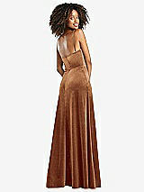 Rear View Thumbnail - Golden Almond Cowl-Neck Velvet Maxi Dress with Pockets