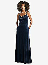 Front View Thumbnail - Midnight Navy Cowl-Neck Velvet Maxi Dress with Pockets