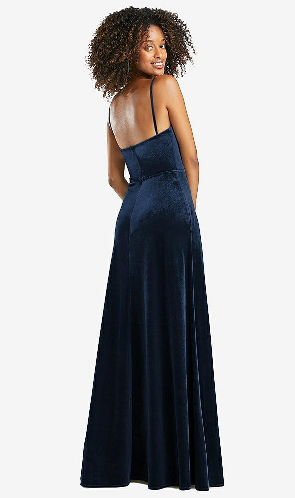 Back View - Midnight Navy Cowl-Neck Velvet Maxi Dress with Pockets