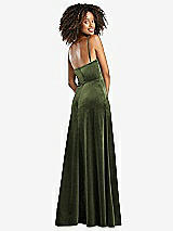 Rear View Thumbnail - Olive Green Cowl-Neck Velvet Maxi Dress with Pockets