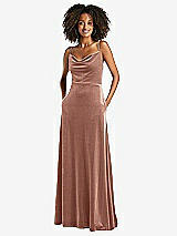 Front View Thumbnail - Tawny Rose Cowl-Neck Velvet Maxi Dress with Pockets