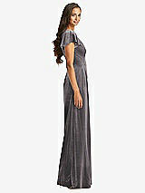 Side View Thumbnail - Caviar Gray Flutter Sleeve Velvet Jumpsuit with Pockets