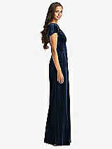 Side View Thumbnail - Midnight Navy Flutter Sleeve Velvet Jumpsuit with Pockets