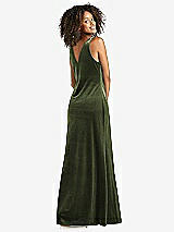 Rear View Thumbnail - Olive Green Cowl-Neck Velvet Maxi Tank Dress - Priya