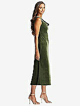Side View Thumbnail - Olive Green Cowl-Neck Velvet Midi Tank Dress - Rowan