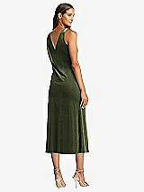 Rear View Thumbnail - Olive Green Cowl-Neck Velvet Midi Tank Dress - Rowan