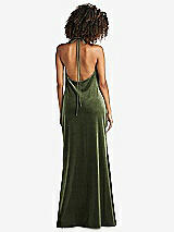 Rear View Thumbnail - Olive Green Cowl-Neck Convertible Velvet Maxi Slip Dress - Sloan