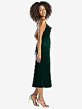 Side View Thumbnail - Evergreen Cowl-Neck Convertible Velvet Midi Slip Dress - Isa