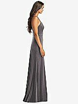 Side View Thumbnail - Caviar Gray Velvet Halter Maxi Dress with Front Slit - Harper