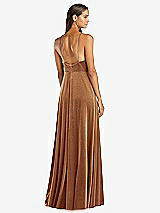 Rear View Thumbnail - Golden Almond Velvet Halter Maxi Dress with Front Slit - Harper