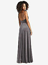Rear View Thumbnail - Caviar Gray Square Neck Velvet Maxi Dress with Front Slit - Drew