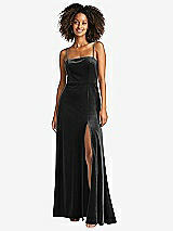 Front View Thumbnail - Black Square Neck Velvet Maxi Dress with Front Slit - Drew
