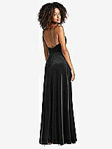 Rear View Thumbnail - Black Square Neck Velvet Maxi Dress with Front Slit - Drew