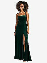 Front View Thumbnail - Evergreen Square Neck Velvet Maxi Dress with Front Slit - Drew