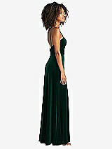 Side View Thumbnail - Evergreen Square Neck Velvet Maxi Dress with Front Slit - Drew