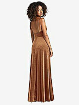 Rear View Thumbnail - Golden Almond Square Neck Velvet Maxi Dress with Front Slit - Drew