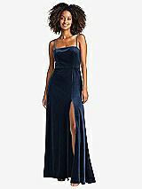 Front View Thumbnail - Midnight Navy Square Neck Velvet Maxi Dress with Front Slit - Drew