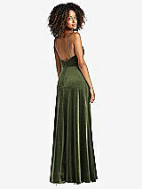 Rear View Thumbnail - Olive Green Square Neck Velvet Maxi Dress with Front Slit - Drew