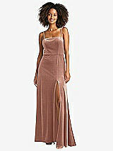 Front View Thumbnail - Tawny Rose Square Neck Velvet Maxi Dress with Front Slit - Drew