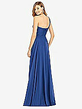 Rear View Thumbnail - Classic Blue One-Shoulder Draped Chiffon Maxi Dress - Dani