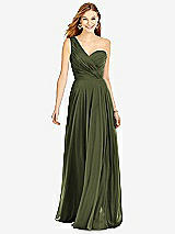 Front View Thumbnail - Olive Green One-Shoulder Draped Chiffon Maxi Dress - Dani