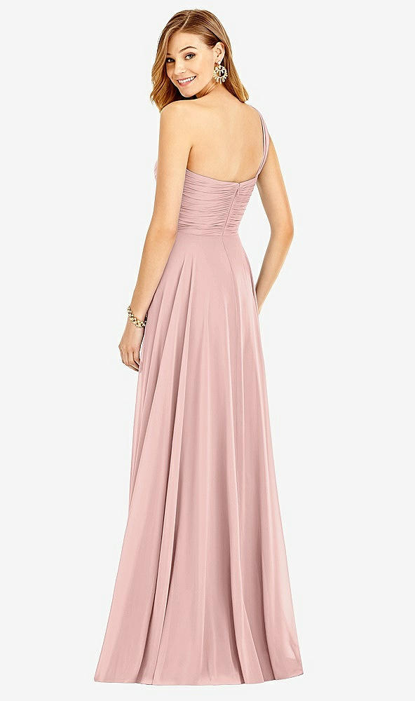 Back View - Rose - PANTONE Rose Quartz One-Shoulder Draped Chiffon Maxi Dress - Dani