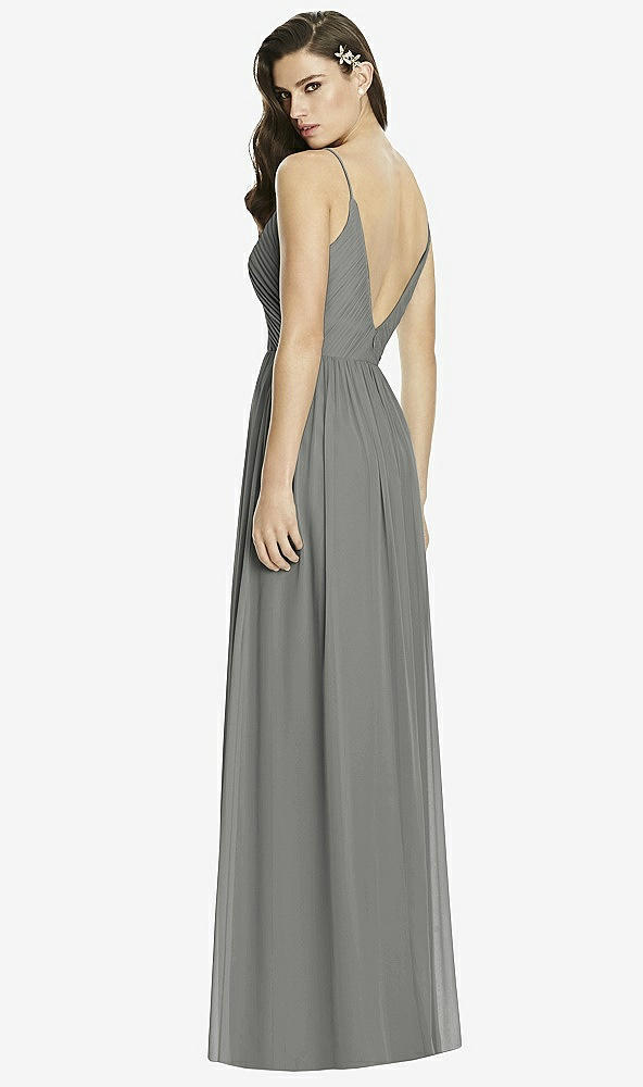 Back View - Charcoal Gray Deep V-Back Shirred Maxi Dress - Ensley