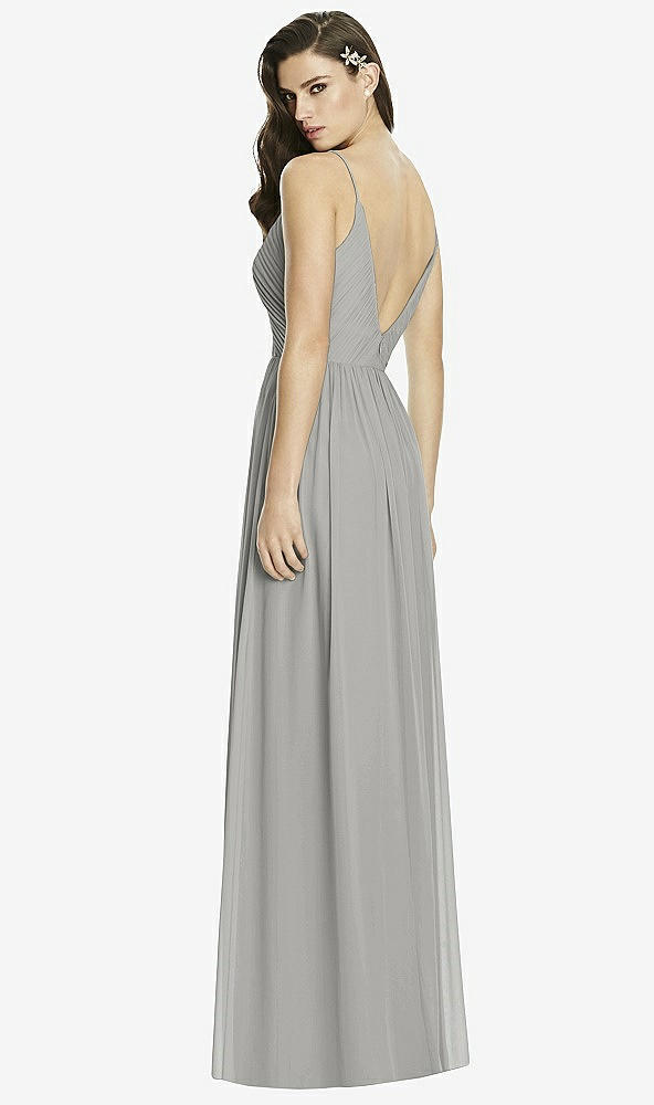 Back View - Chelsea Gray Deep V-Back Shirred Maxi Dress - Ensley