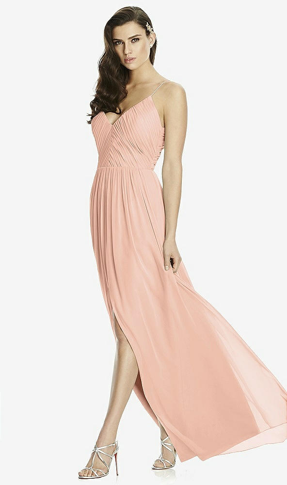 Front View - Pale Peach Deep V-Back Shirred Maxi Dress - Ensley