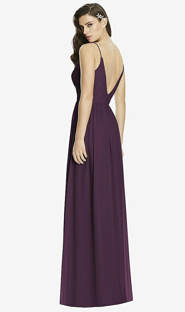 Back View - Aubergine Deep V-Back Shirred Maxi Dress - Ensley