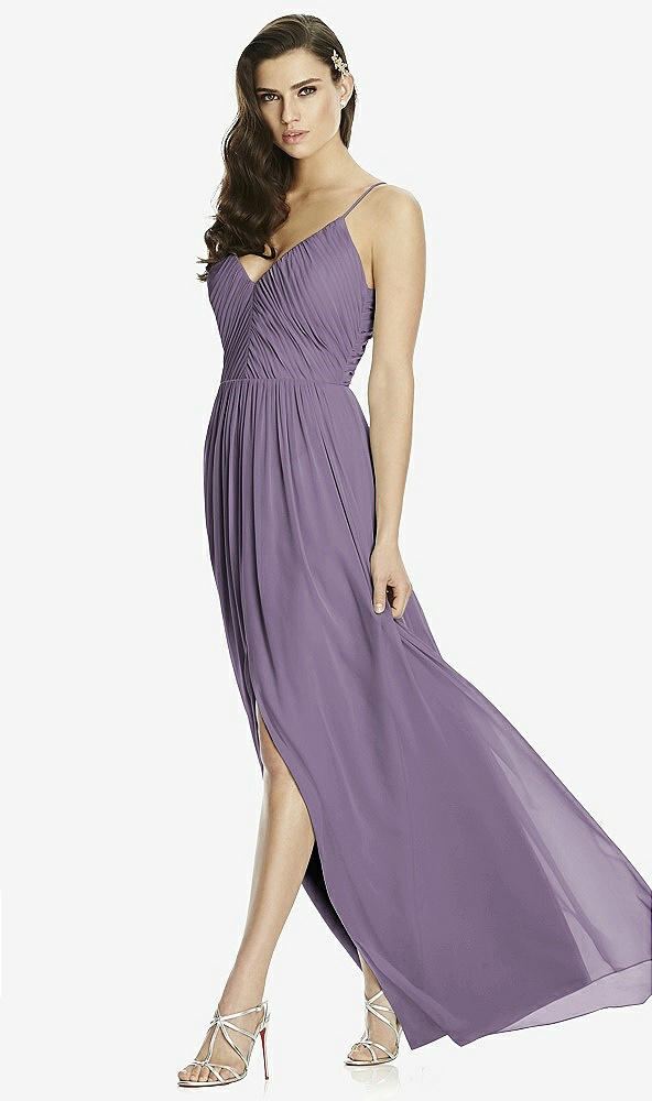 Front View - Lavender Deep V-Back Shirred Maxi Dress - Ensley