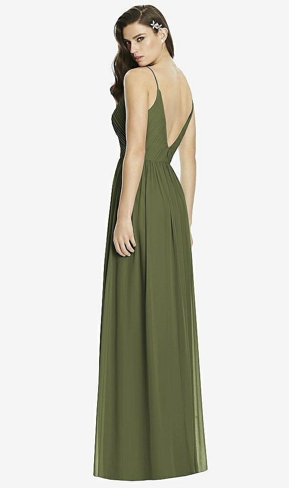 Back View - Olive Green Deep V-Back Shirred Maxi Dress - Ensley