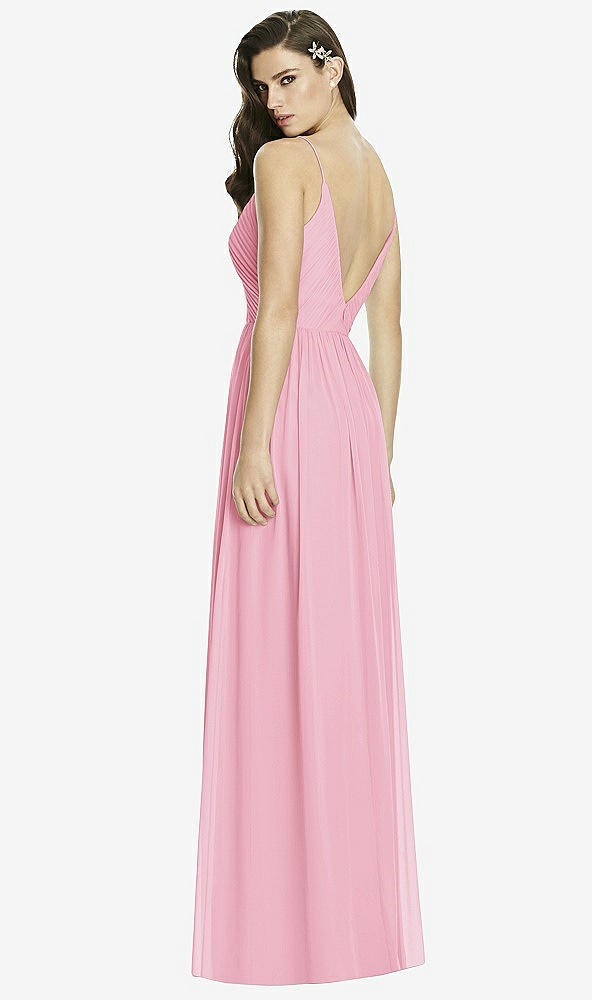 Back View - Peony Pink Deep V-Back Shirred Maxi Dress - Ensley