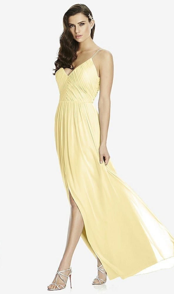 Front View - Pale Yellow Deep V-Back Shirred Maxi Dress - Ensley