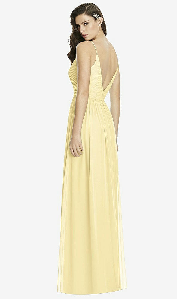 Back View - Pale Yellow Deep V-Back Shirred Maxi Dress - Ensley