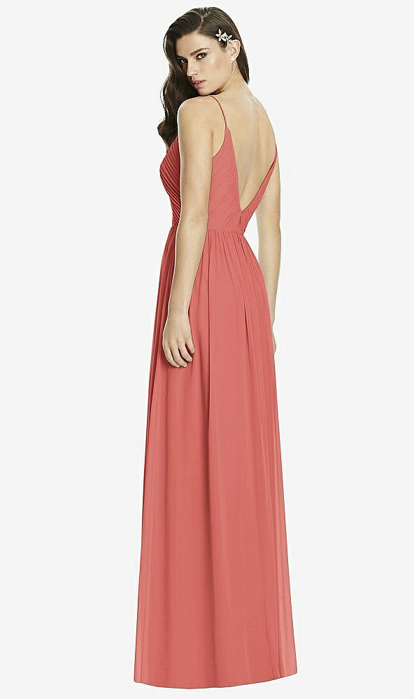 Back View - Coral Pink Deep V-Back Shirred Maxi Dress - Ensley