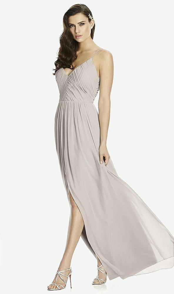 Front View - Taupe Deep V-Back Shirred Maxi Dress - Ensley